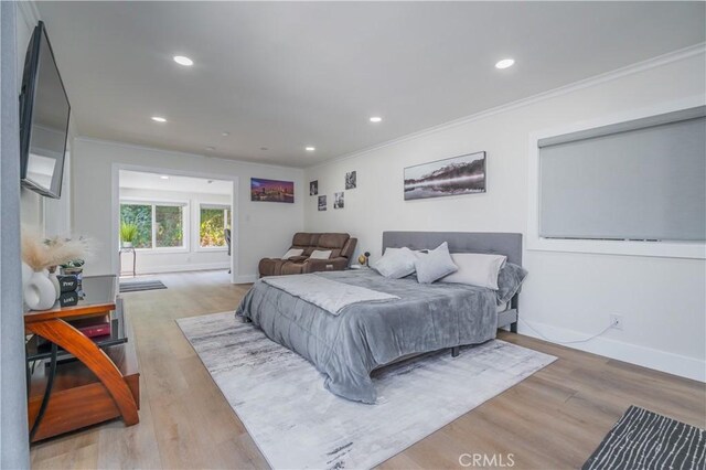 14757 Rockhill Dr, Hacienda Heights, CA 91745 - bedroom with ornamental molding, wood finished floors, and recessed lighting