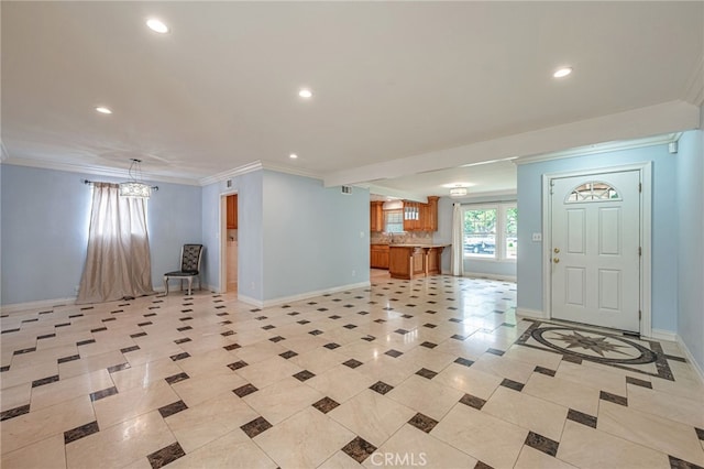 20129 Halsted St, Chatsworth, CA 91311 - foyer entrance with recessed lighting and ornamental molding