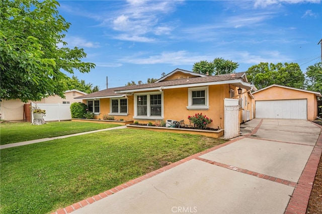 20129 Halsted St, Chatsworth, CA 91311 - ranch-style home with stucco siding, an outdoor structure, and a garage