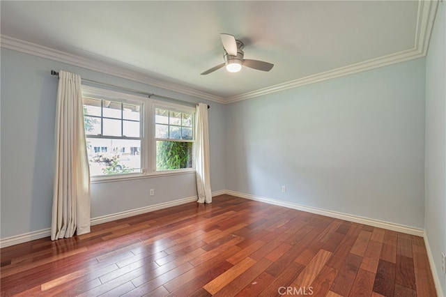 20129 Halsted St, Chatsworth, CA 91311 - empty room featuring hardwood / wood-style floors, a ceiling fan, and crown molding