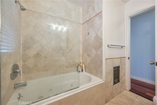 20129 Halsted St, Chatsworth, CA 91311 - full bathroom with a combined bath / shower with jetted tub, a fireplace, and tile patterned floors