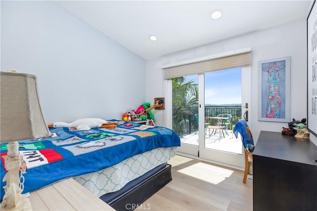 21620 Brisbane Way, Yorba Linda, CA 92887 - bedroom featuring access to exterior, lofted ceiling, wood finished floors, recessed lighting, and a desk