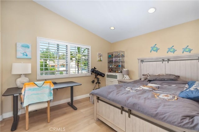 21620 Brisbane Way, Yorba Linda, CA 92887 - bedroom with light wood-type flooring, lofted ceiling, and recessed lighting