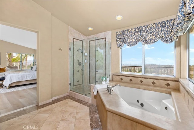 21620 Brisbane Way, Yorba Linda, CA 92887 - ensuite bathroom with a shower stall, a whirlpool tub, vaulted ceiling, and recessed lighting