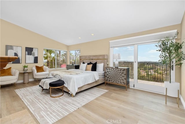 21620 Brisbane Way, Yorba Linda, CA 92887 - bedroom with access to exterior, light wood finished floors, lofted ceiling, and recessed lighting