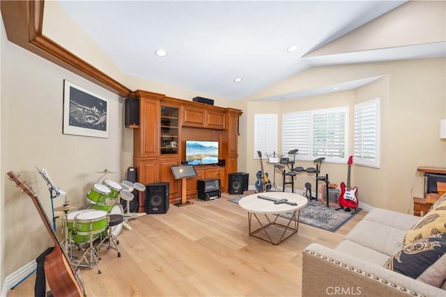 21620 Brisbane Way, Yorba Linda, CA 92887 - living room with lofted ceiling, wood finished floors, and recessed lighting