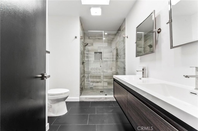 5401 Zelzah Ave Unit 114, Encino, CA 91316 - bathroom with a stall shower, double vanity, and tile patterned flooring