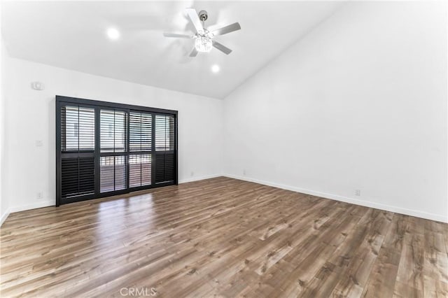 5401 Zelzah Ave Unit 114, Encino, CA 91316 - unfurnished room with ceiling fan, wood finished floors, recessed lighting, and high vaulted ceiling