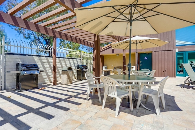 3456 Castle Glen Dr Unit 154, San Diego, CA 92123 - view of patio / terrace featuring grilling area, a pergola, and outdoor dining area