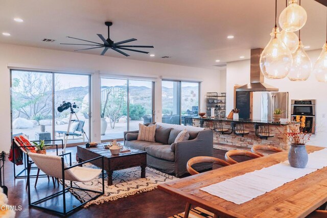 51845 Saddle Ln, Pioneertown, CA 92268 - living room with ceiling fan, healthy amount of natural light, and recessed lighting