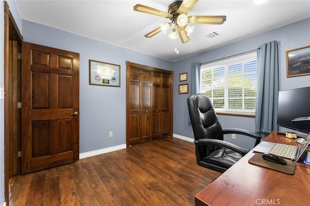 43419 37th St W, Lancaster, CA 93536 - office area featuring a ceiling fan and wood finished floors