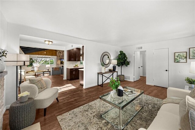 229 W Hacienda Dr, Corona, CA 92882 - living room featuring dark wood-type flooring