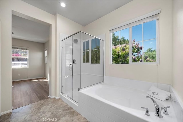 8022 Cresta Bella Rd, Rancho Cucamonga, CA 91730 - full bath featuring a shower stall, a garden tub, and recessed lighting