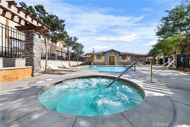 8022 Cresta Bella Rd, Rancho Cucamonga, CA 91730 - community pool with a hot tub, a patio area, and a pergola