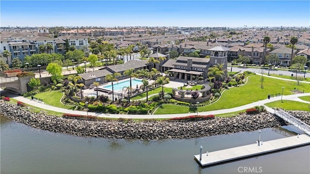 4048 Tradewinds Dr, Oxnard, CA 93035 - aerial perspective of suburban area with a pool area and a nearby body of water