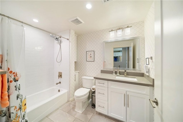 4048 Tradewinds Dr, Oxnard, CA 93035 - bathroom featuring shower / bath combination with curtain, vanity, and tile patterned flooring