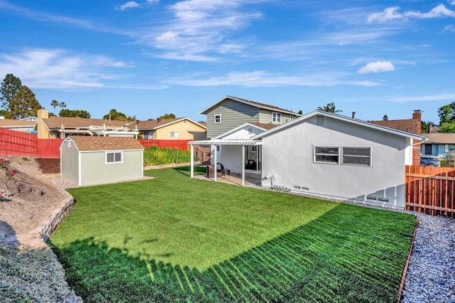 1665 Yale St, Chula Vista, CA 91913 - rear view of property featuring a storage shed, a fenced backyard, a patio area, and stucco siding