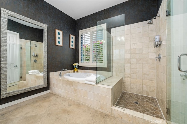 43875 Spiaggia Pl, Indio, CA 92203 - bathroom with a stall shower, a bath, and tile patterned floors