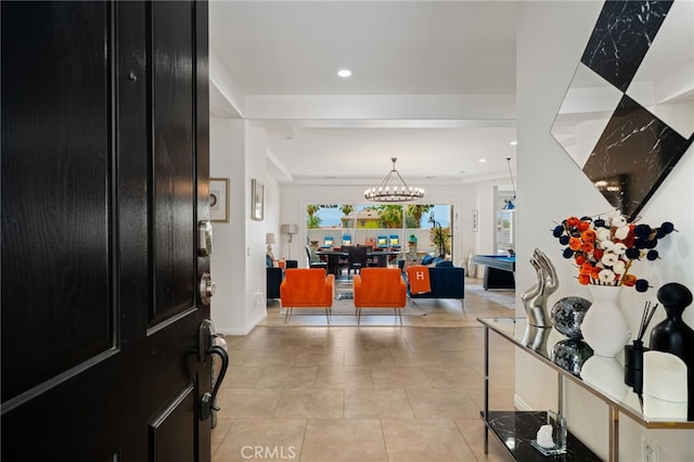43875 Spiaggia Pl, Indio, CA 92203 - foyer entrance featuring a chandelier, light tile patterned floors, and recessed lighting