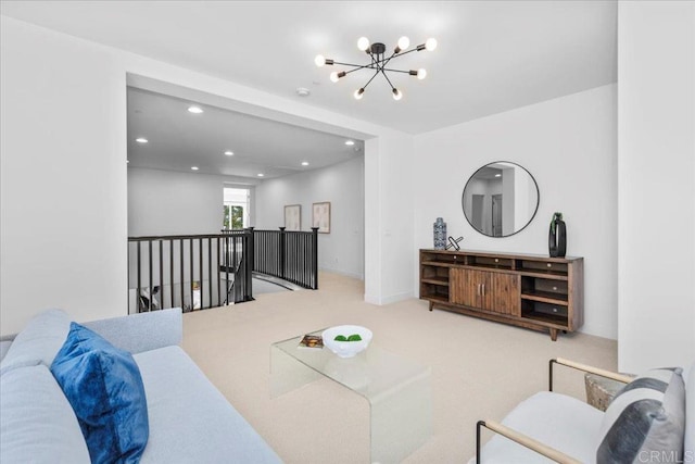7147 Sitio Bahia, Carlsbad, CA 92009 - living room featuring a chandelier, recessed lighting, and carpet floors