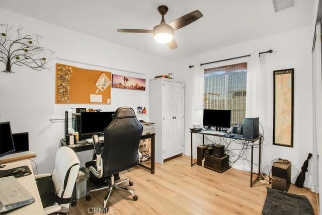 7227 Sherman Hoyt Ave Unit 29, Palms, CA 92277 - office area with light wood-type flooring and a ceiling fan
