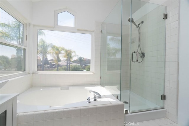 30528 Covecrest Cir, Menifee, CA 92584 - full bathroom with a shower stall, a garden tub, and plenty of natural light