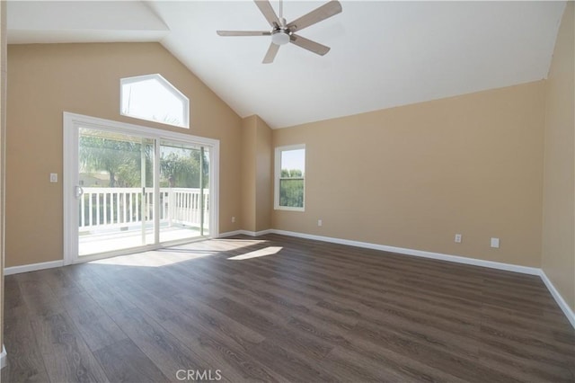 30528 Covecrest Cir, Menifee, CA 92584 - spare room with a ceiling fan, dark wood finished floors, and high vaulted ceiling