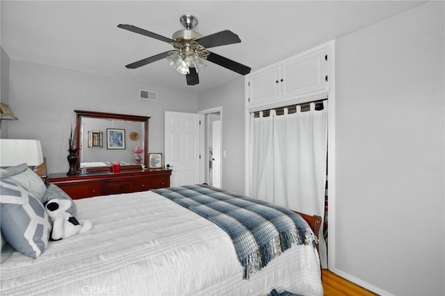 708 S Vecino Dr, Glendora, CA 91740 - bedroom with light wood-style floors, ceiling fan, and a closet