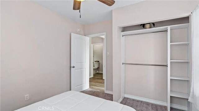 4348 Lima St, Los Angeles, CA 90011 - bedroom featuring carpet flooring, a closet, and a ceiling fan