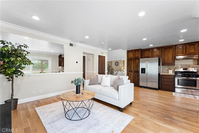 25 Westbrook Ln, Pomona, CA 91766 - living area with crown molding, light wood-type flooring, and recessed lighting
