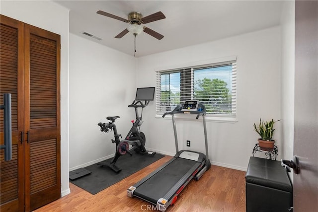 2427 Ceanothus Ave, Chico, CA 95926 - exercise area with wood finished floors and a ceiling fan
