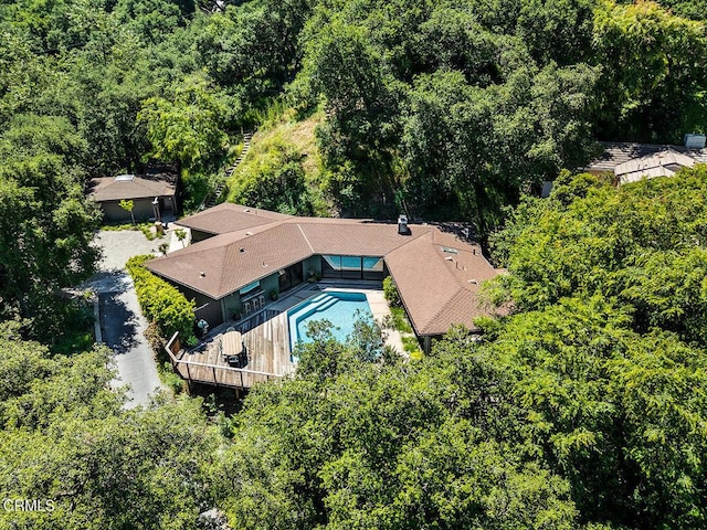 808 Inverness Dr, La Canada Flintridge, CA 91011 - aerial view of property and surrounding area with a pool area and a heavily wooded area