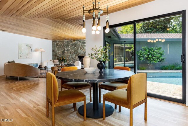 808 Inverness Dr, La Canada Flintridge, CA 91011 - dining area featuring wooden ceiling and light wood-style floors