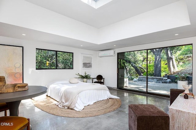 808 Inverness Dr, La Canada Flintridge, CA 91011 - bedroom featuring a wall mounted air conditioner, concrete floors, access to exterior, and recessed lighting
