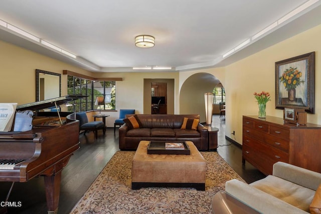3312 Thorndale Rd, Pasadena, CA 91107 - living room with arched walkways, wood finished floors, healthy amount of natural light, and a tray ceiling