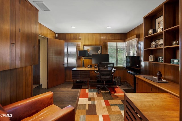 3312 Thorndale Rd, Pasadena, CA 91107 - home office featuring wood walls, wood finished floors, and recessed lighting