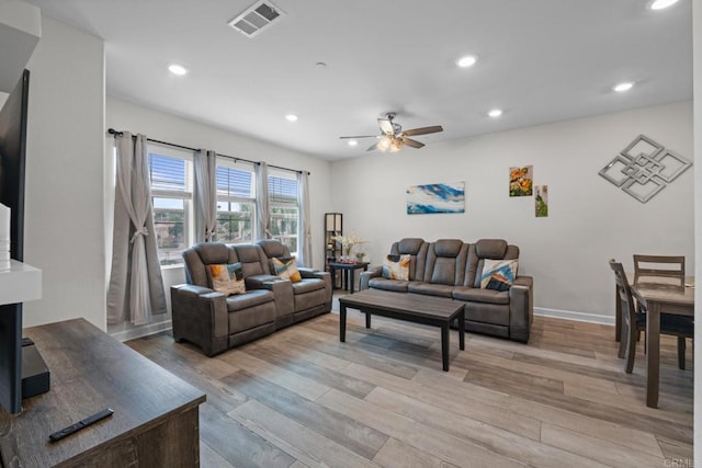 4376 Pacifica Dr Unit 2, Oceanside, CA 92056 - living room with light wood-style flooring, recessed lighting, and ceiling fan