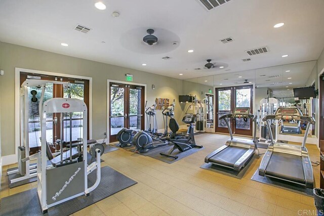7661 Sitio Algodon, Carlsbad, CA 92009 - exercise room featuring french doors and recessed lighting