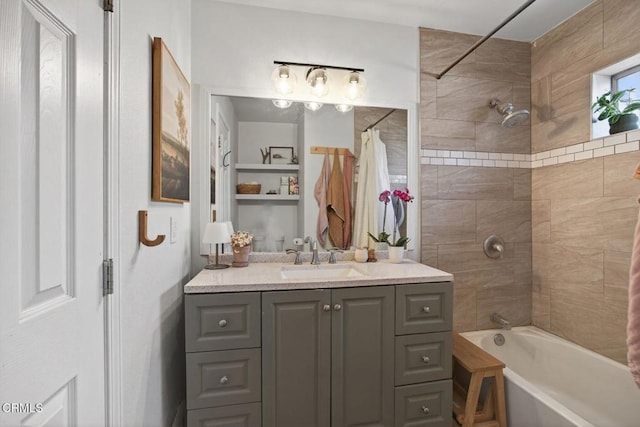 310 N Fulton St, Ojai, CA 93023 - bathroom featuring shower / bath combo with shower curtain and vanity