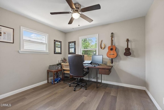 310 N Fulton St, Ojai, CA 93023 - home office featuring wood finished floors and a ceiling fan