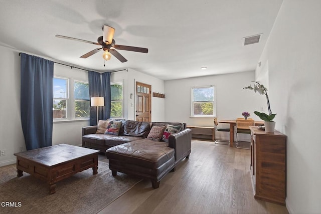 310 N Fulton St, Ojai, CA 93023 - living room with ceiling fan and wood finished floors