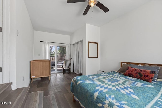 310 N Fulton St, Ojai, CA 93023 - bedroom with access to exterior, wood finished floors, and a ceiling fan