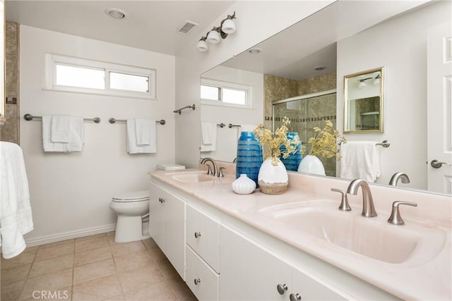 19795 Futura Dr, Yorba Linda, CA 92886 - bathroom featuring a stall shower, double vanity, and tile patterned flooring