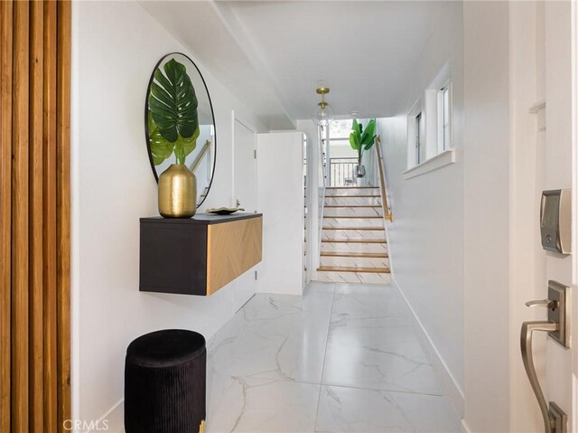 22477 Kent, Torrance, CA 90505 - hallway with marble look tiles and stairs
