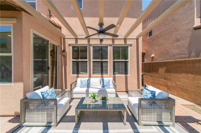 89 Overbrook, Irvine, CA 92620 - view of patio / terrace with ceiling fan and an outdoor living space