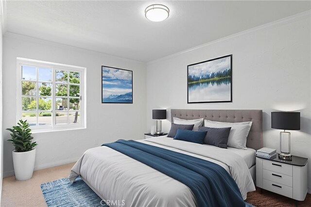 6210 Riverside Ave, Rialto, CA 92377 - bedroom with dark colored carpet and crown molding
