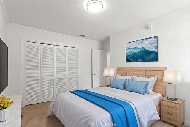 6210 Riverside Ave, Rialto, CA 92377 - carpeted bedroom with a closet and crown molding