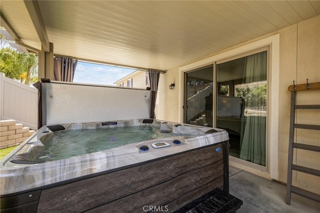 24420 Crooked Trail Dr, Menifee, CA 92584 - view of patio / terrace featuring a hot tub
