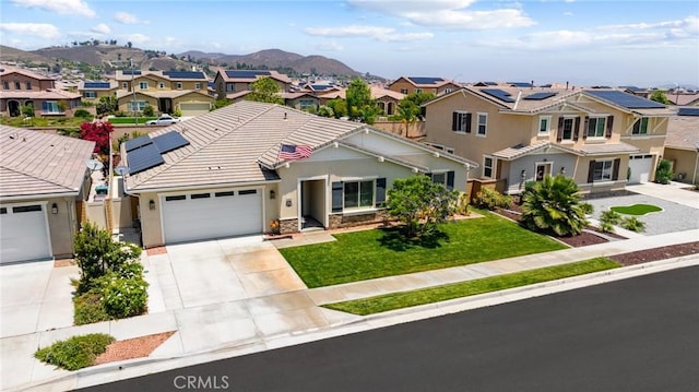 24420 Crooked Trail Dr, Menifee, CA 92584 - view of front of property with a residential view, driveway, a mountain view, and a garage