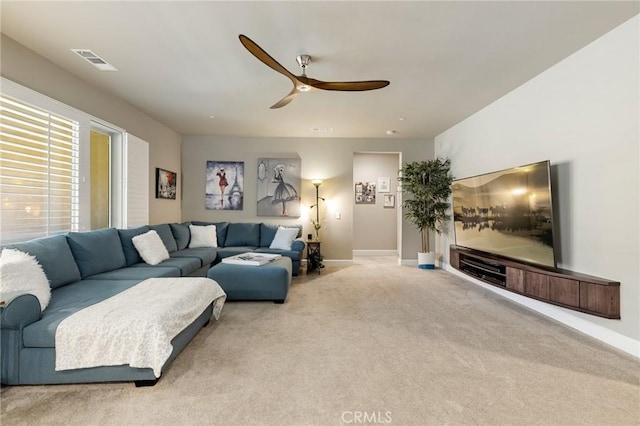 24420 Crooked Trail Dr, Menifee, CA 92584 - living area featuring a ceiling fan and carpet floors